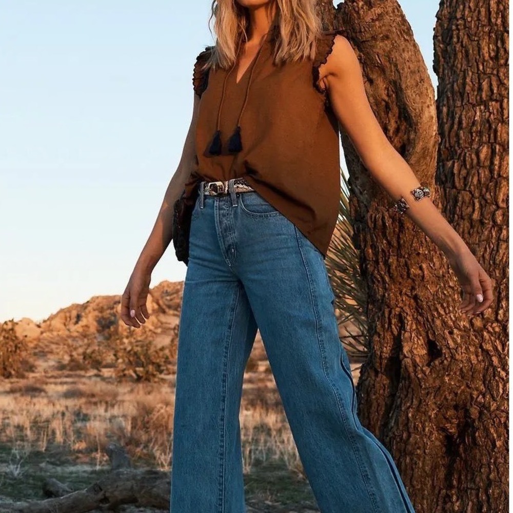 Happy x Nature High Rise Wide Leg Crop Jeans Light Blue Button Fly Size 29/8 NWT